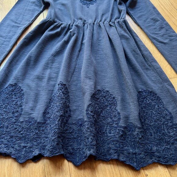Anthropologie Saturday Sunday Size S Gray Ellie Long Sleeve Embroidered Dress - Picture 15 of 16